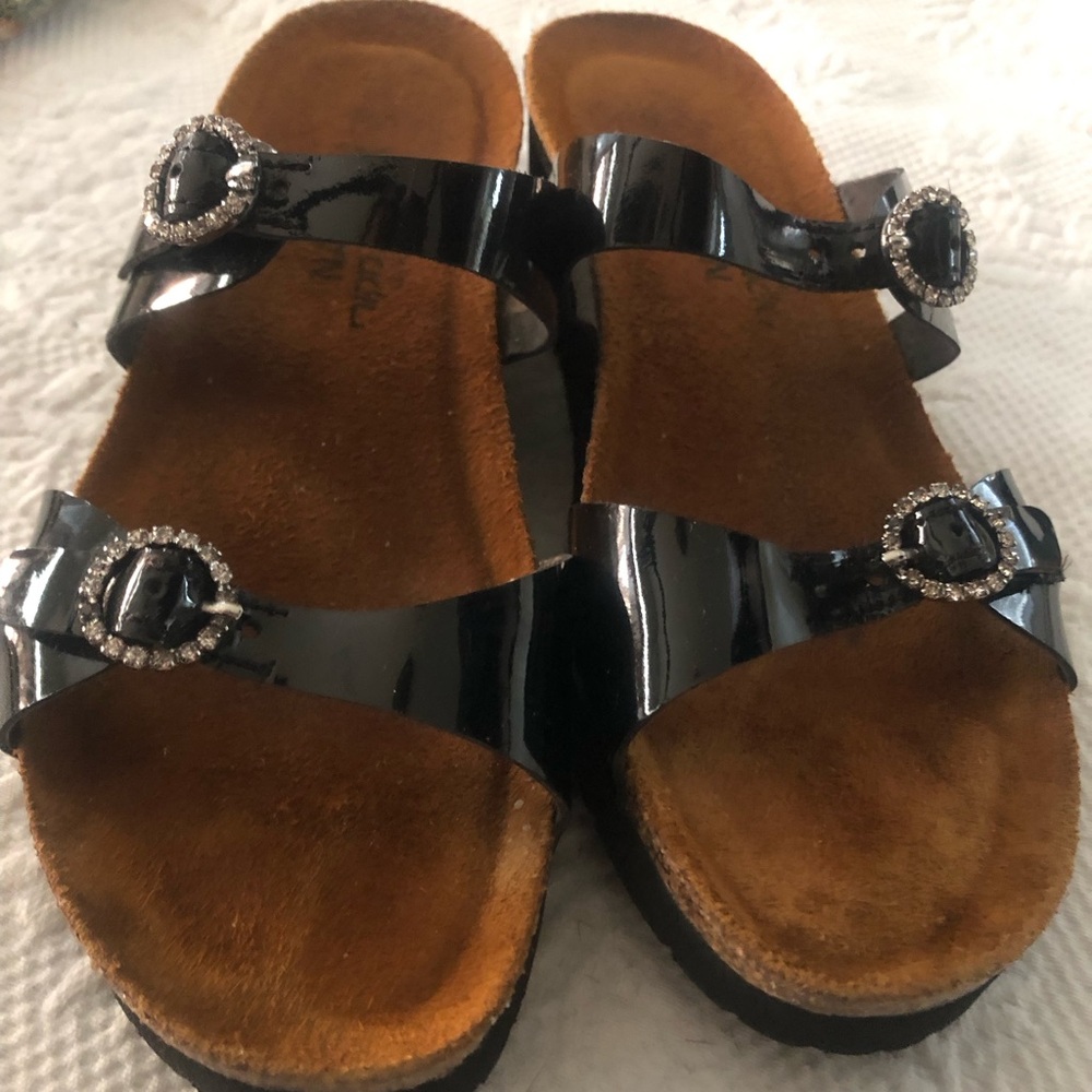 Naot Black Women's Sandals with Rhinestone Buckles